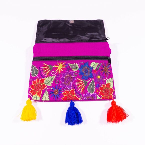 Women's Purse Handmade Crossbody Mexican Clutch Floral Embroidered Shoulder Bag - Picture 7 of 9